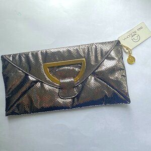 Big Buddha Silver Metallic Snakeskin Clutch Bag